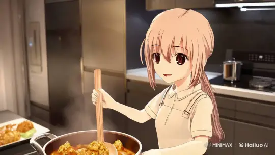 Anime Girl Cooks with Charm in Modern Kitchen – AI Generated Video | Hailuo AI