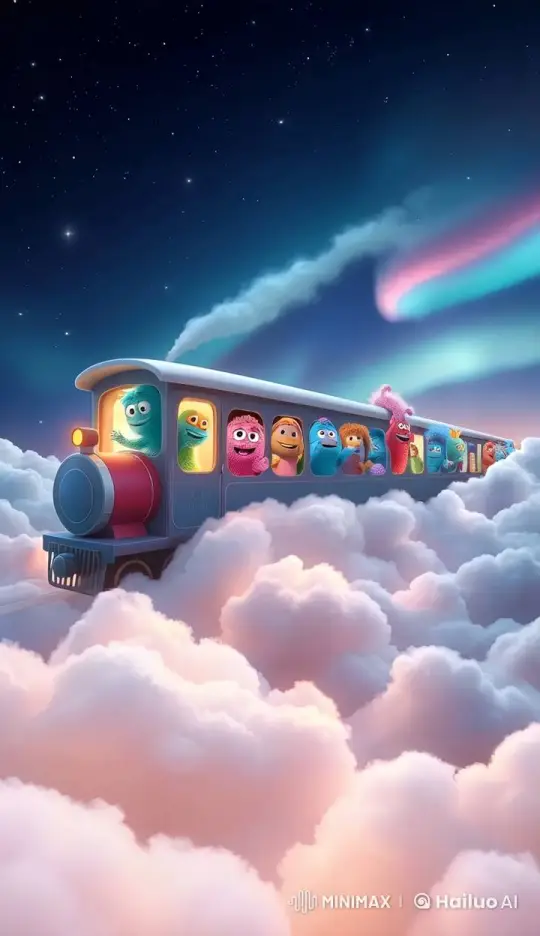 Magical Train's Enchanted Night Sky Journey – AI Generated Video | Hailuo AI