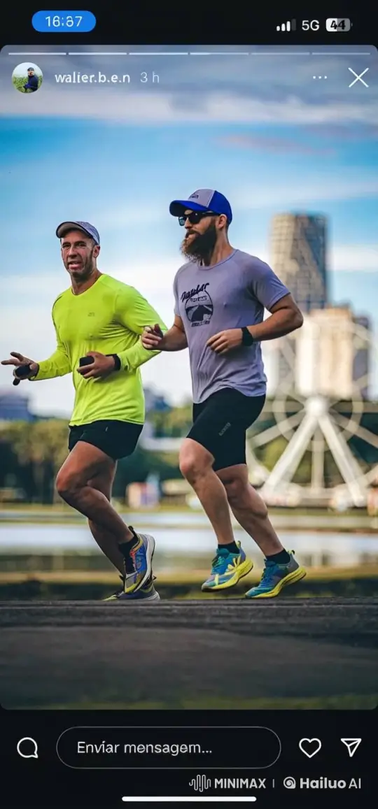 Runners Embrace and Kiss in Park with Cityscape – AI Generated Video | Hailuo AI