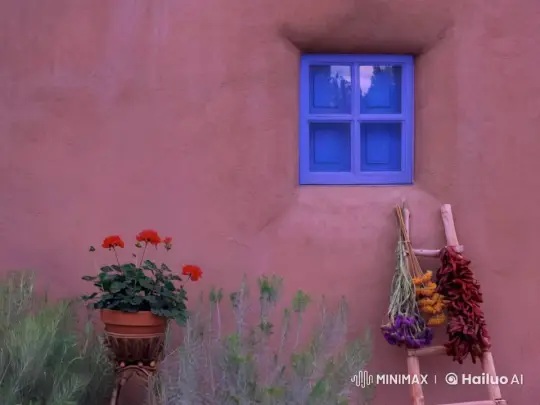 Tranquil Pink House with Swaying Flowers – AI Generated Video | Hailuo AI