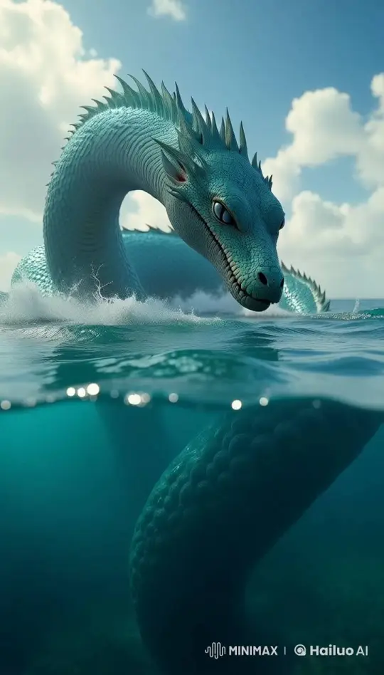 Majestic Serpentine Creature in Serene Ocean Setting – AI Generated Video | Hailuo AI