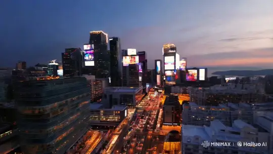 Twilight Cityscape: Panoramic View of Dazzling Metropolis – AI Generated Video | Hailuo AI