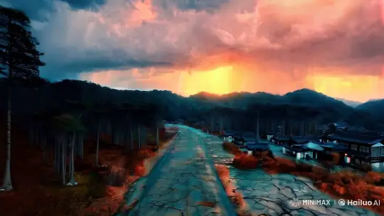 Ethereal Glow and Foreboding Silence in a Storm-Preceding Village – AI Generated Video | Hailuo AI