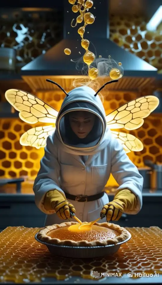Diligent Bee Bakes Honey Pie in Enchanted Kitchen – AI Generated Video | Hailuo AI