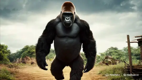 Giant Gorilla Approaches in Cinematic Close-Up – AI Generated Video | Hailuo AI