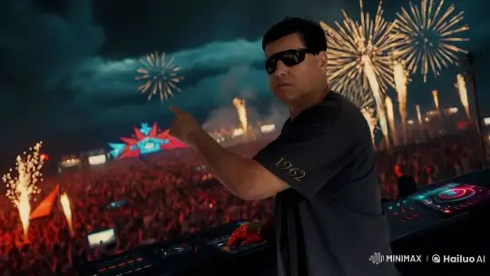 Energetic Rock Festival with DJ and Fireworks Display – AI Generated Video | Hailuo AI