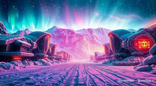 Futuristic Arctic Colony Under Luminous Aurora Skies – AI Generated Video | Hailuo AI
