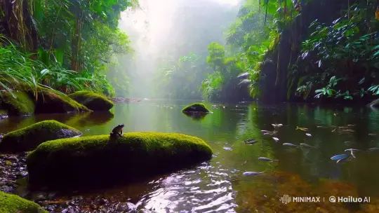 Rainforest Serenity: River, Light, and Life – AI Generated Video | Hailuo AI