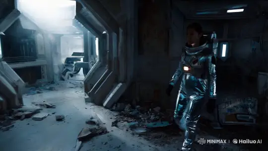 Astronaut Explores Abandoned Starship in Reflective Suit – AI Generated Video | Hailuo AI