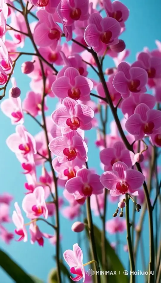 4K Slow Motion Drone Captures Swaying Pink Orchids in Sunlight – AI Generated Video | Hailuo AI