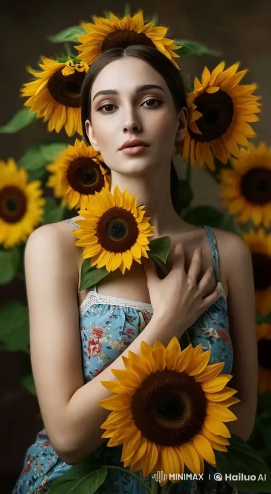 Young Woman in Sunflower Field Sends Kiss – AI Generated Video | Hailuo AI
