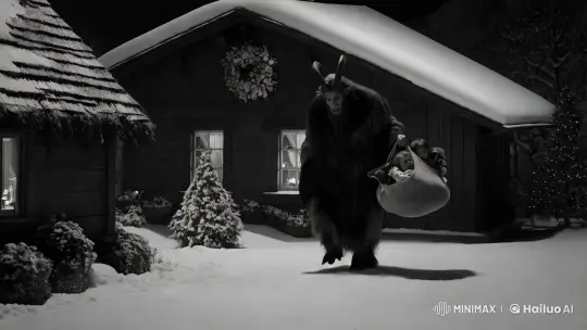 Krampus in Noir: A Monochrome Winter Tale – AI Generated Video | Hailuo AI