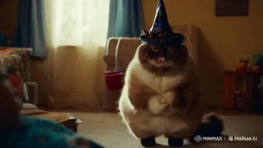 Nostalgic Cat in Wizard Hat Engages in Quirky Behavior – AI Generated Video | Hailuo AI
