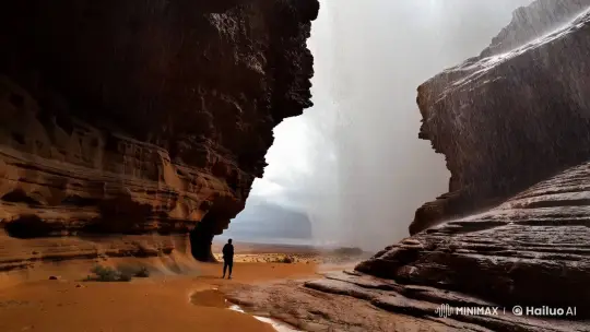 Dramatic Desert Cave Storm: Aesthetic Contrast of Chaos and Serenity – AI Generated Video | Hailuo AI