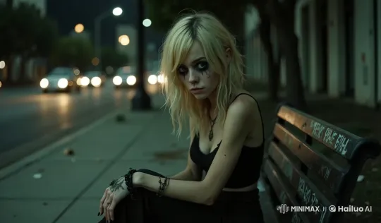 Young Woman on Bench Observes Passing Car at Night – AI Generated Video | Hailuo AI