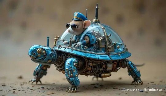 Mechanical Turtle Carried by Mouse Meets Santa Claus – AI Generated Video | Hailuo AI