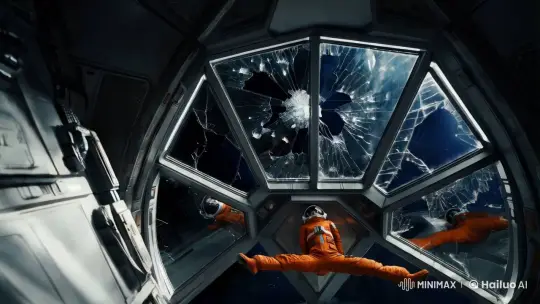 Aesthetic Space Station with Fractured Dome and Floating Cosmonaut – AI Generated Video | Hailuo AI