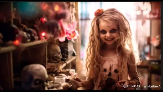 Creepy Girl in Haunted Room with Animated Top – AI Generated Video | Hailuo AI