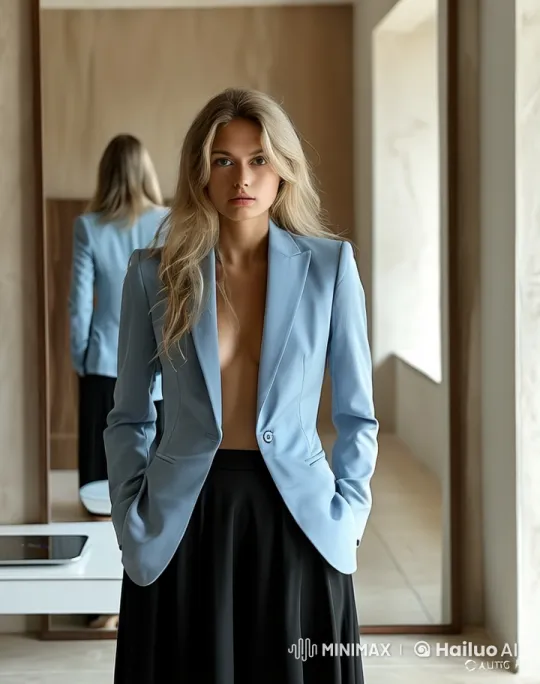 Confident Young Woman in Modern Minimalistic Setting – AI Generated Video | Hailuo AI