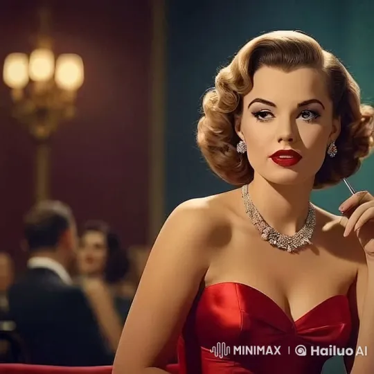 Vintage Glamour: Woman in Red Contemplates in Elegance – AI Generated Video | Hailuo AI