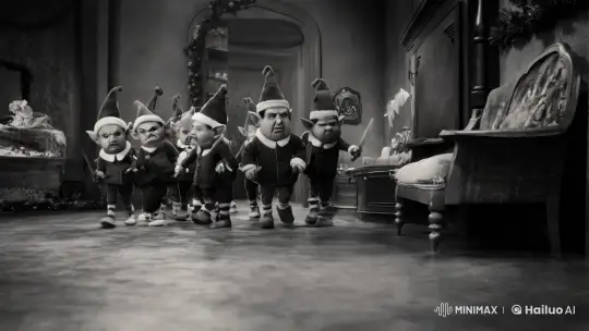 Menacing Christmas Elves Advance in Noir Film Clip – AI Generated Video | Hailuo AI