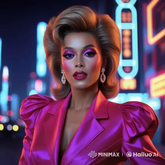 Glamorous Person in Neon Cityscape – AI Generated Video | Hailuo AI
