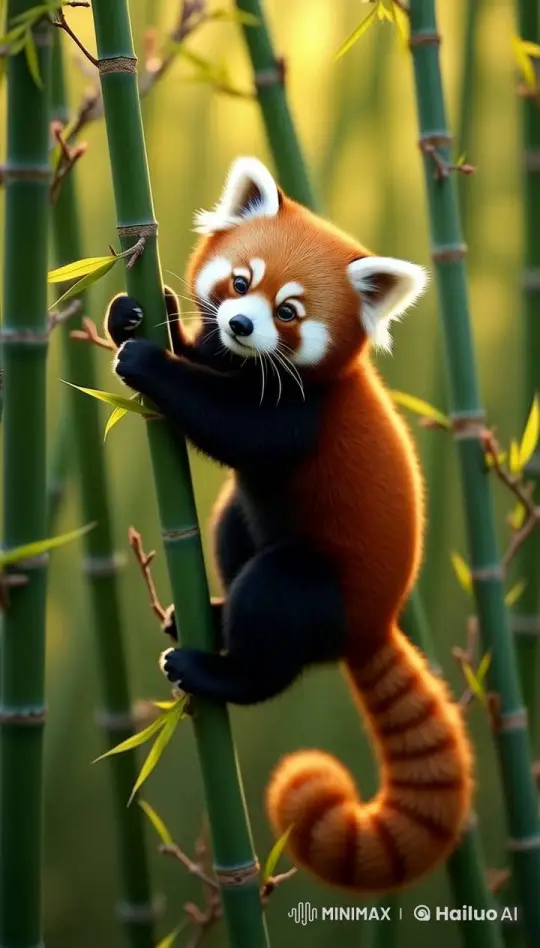 Red Panda Explores Vibrant Bamboo Forest – AI Generated Video | Hailuo AI