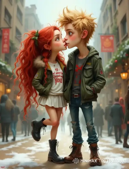 Young Couple Shares Intimate Christmas Kiss – AI Generated Video | Hailuo AI