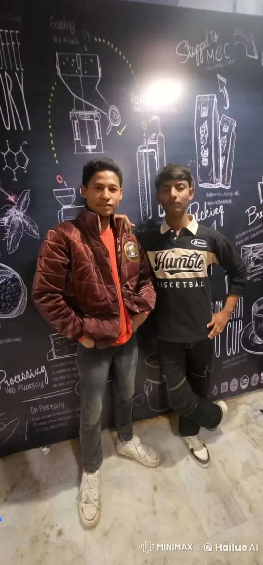Two Young Men Share a Tender Kiss in Front of a Coffee-Themed Blackboard – AI Generated Video | Hailuo AI