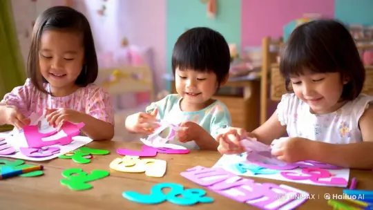 Children Crafting Komik Letters in a Charming Room – AI Generated Video | Hailuo AI