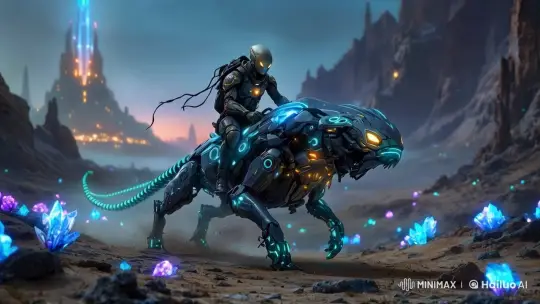 Futuristic Warrior Rides Through Alien Landscape – AI Generated Video | Hailuo AI