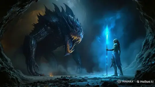 Alien Hunter Flees Monstrous Beast in Rocky Cave – AI Generated Video | Hailuo AI