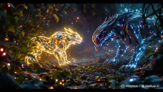 Digital Creatures in Mystical Forest Standoff – AI Generated Video | Hailuo AI
