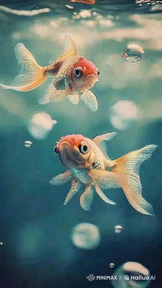 Graceful Goldfish Swim in Tranquil Bubble-Enhanced Water – AI Generated Video | Hailuo AI