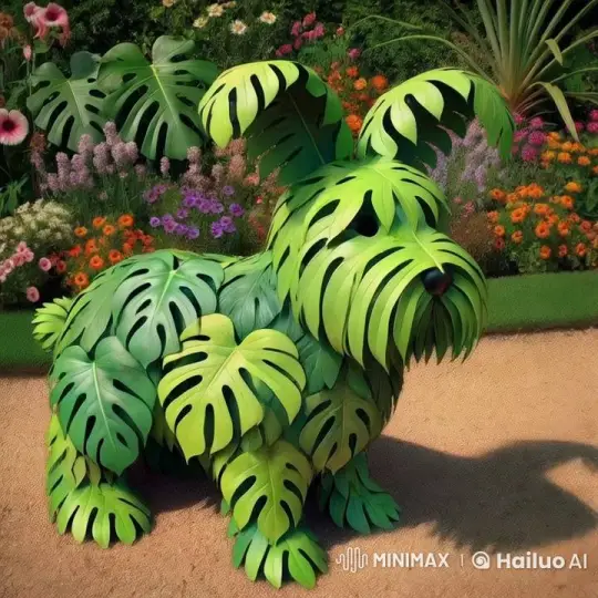 Leafy Dog Strolls Through Colorful Garden – AI Generated Video | Hailuo AI