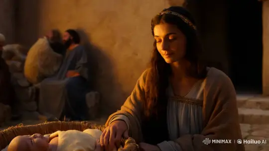 Mary's Tranquil Reflection on the Newborn Jesus – AI Generated Video | Hailuo AI