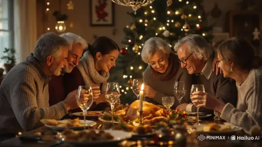 Family Celebration in a Heartwarming Christmas Scene – AI Generated Video | Hailuo AI