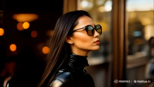Woman in Sunglasses Checks Reflection, Strides Forward – AI Generated Video | Hailuo AI