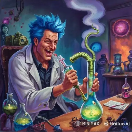 Mad Scientist Enjoys Alien Bong in Psychedelic Lab – AI Generated Video | Hailuo AI
