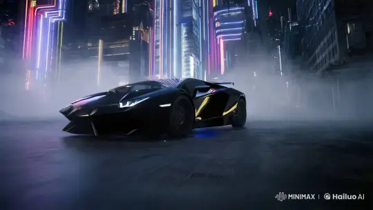 Futuristic Lamborghini in Dystopian Metropolis Cinematic Scene – AI Generated Video | Hailuo AI