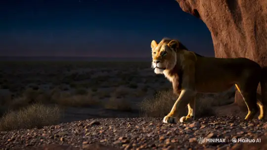 Nocturnal Majesty: A Lioness in the Desert's Embrace – AI Generated Video | Hailuo AI