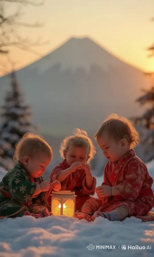 Christmas Serenity: Babies' Joyful Moments in Snowy Landscape – AI Generated Video | Hailuo AI
