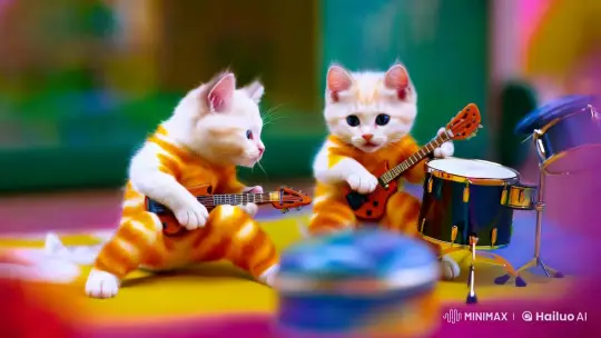Cinematic Kittens Mimic Rappers in Whimsical Scene – AI Generated Video | Hailuo AI