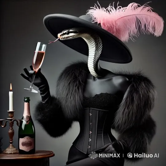 Sophisticated Snake Celebrates with Champagne in Luxurious Setting – AI Generated Video | Hailuo AI