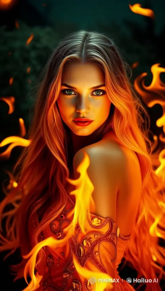 Enchanting Girl in Flames: Mesmerizing 4K Live2D Art – AI Generated Video | Hailuo AI
