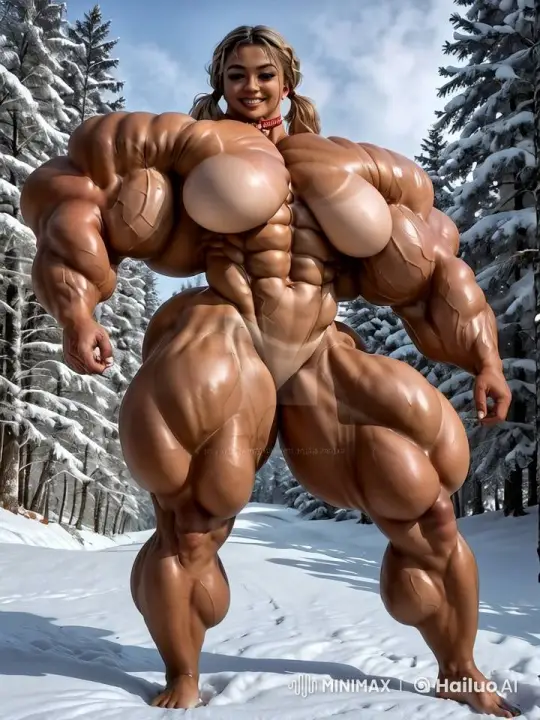 Asian Female Bodybuilder Showcased in Snowy Live2D Animation – AI Generated Video | Hailuo AI