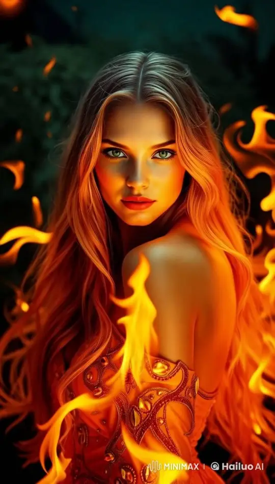 Live2D Animation: Enchanting Girl with Flaming Hair in 4K Detail – AI Generated Video | Hailuo AI