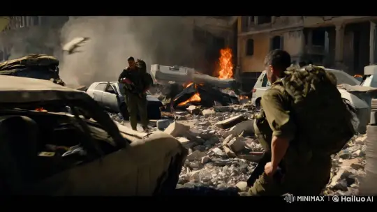 Soldiers Advance Through War-Torn Streets Amidst Battle – AI Generated Video | Hailuo AI