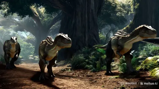 Majestic Dinosaurs Roam in Realistic Jurassic Landscape – AI Generated Video | Hailuo AI