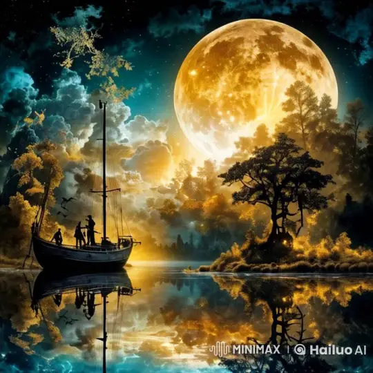 Mystical Moonlit Night: Serene Sailboat and Golden Moon – AI Generated Video | Hailuo AI